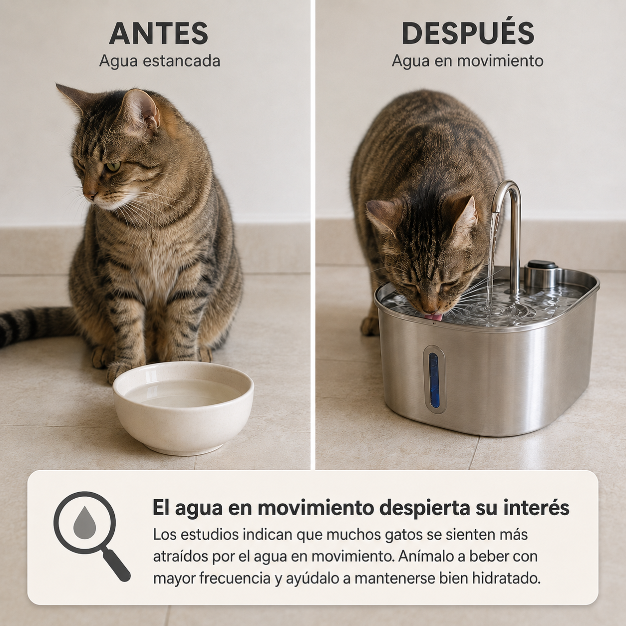 Fuente de Agua para Gatos Acero Inoxidable 2,2 L